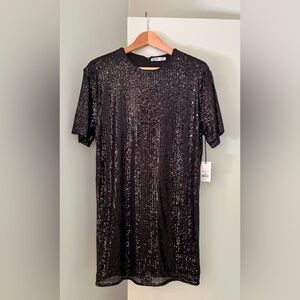 NWT DEVOTED Black Sequin T-Shirt Dress size medium